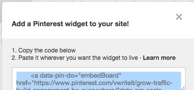 To embed the pinboard, just add the code provided to your website