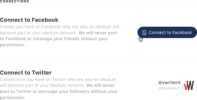 Connect Medium with your Facebook and Twitter accounts