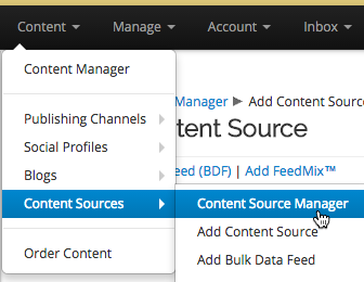 Click the top menu to reach the Content Source Manager