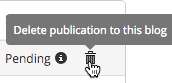 Click the trash can button to delete publication to a specific blog