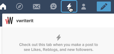 Click the activity button to see likes, reblogs and new followers