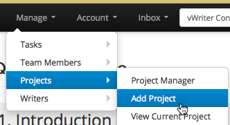 Click Manage > Projects > Add Project to add a new project to your account