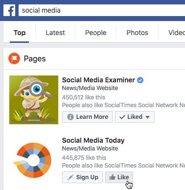 Use Facebook to search for relevant Pages to follow