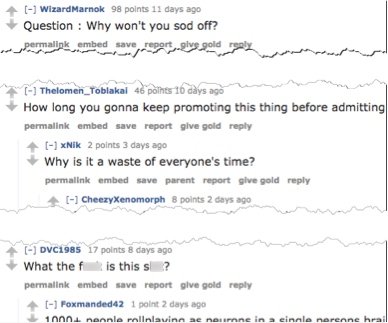 Sample responses on Reddit to an ad